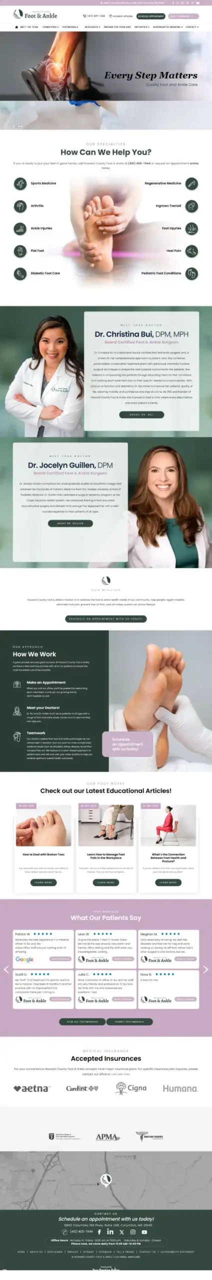 Howard County Foot and Ankle website screenshot - Auto Grow portfolio