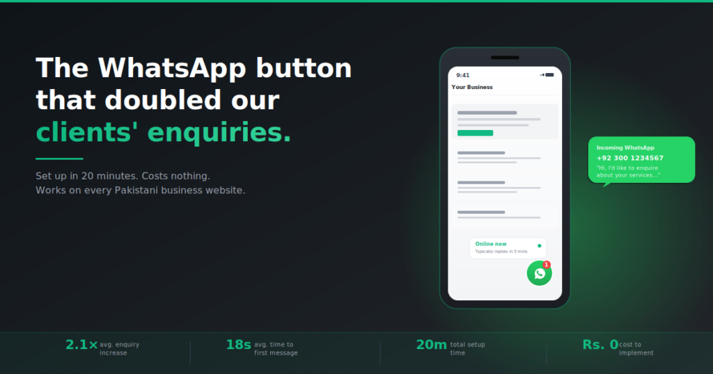 WhatsApp button on Pakistani business website — AutoGrow guide